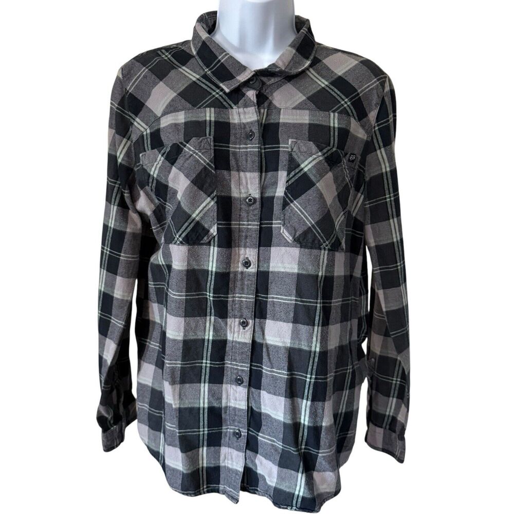 Fox Head Racing Button Up Flannel Gray Adult Womens Plaid Size Large *FLAW**